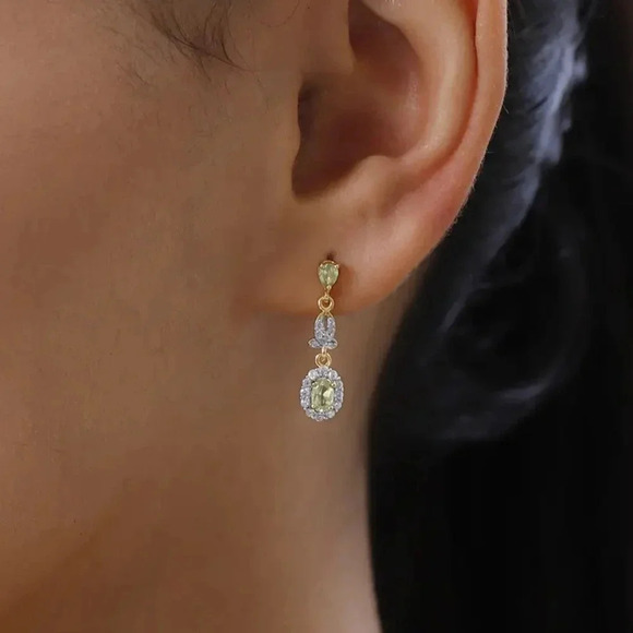 *RARE* Natural Chrysoberyl and White Zircon Dangle Earrings. - Picture 3 of 5